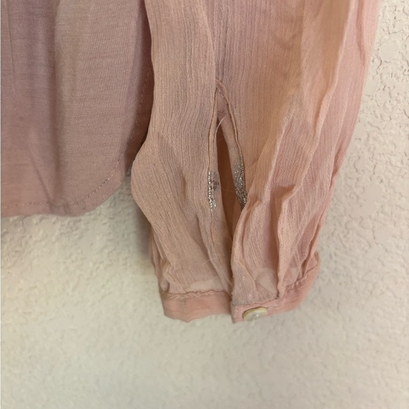 Tiny Anthropologie Blush Pink Embroidered Chiffon Long Sleeve Peasant Blouse S - Picture 10 of 12